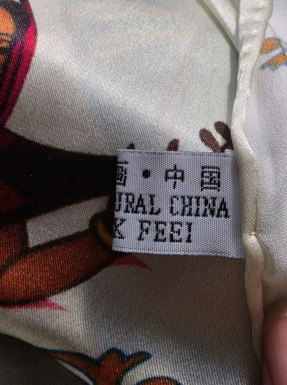 Vintage 100% Silk Scarf Hand Rolled Hem.  DunHuang Art 43x41